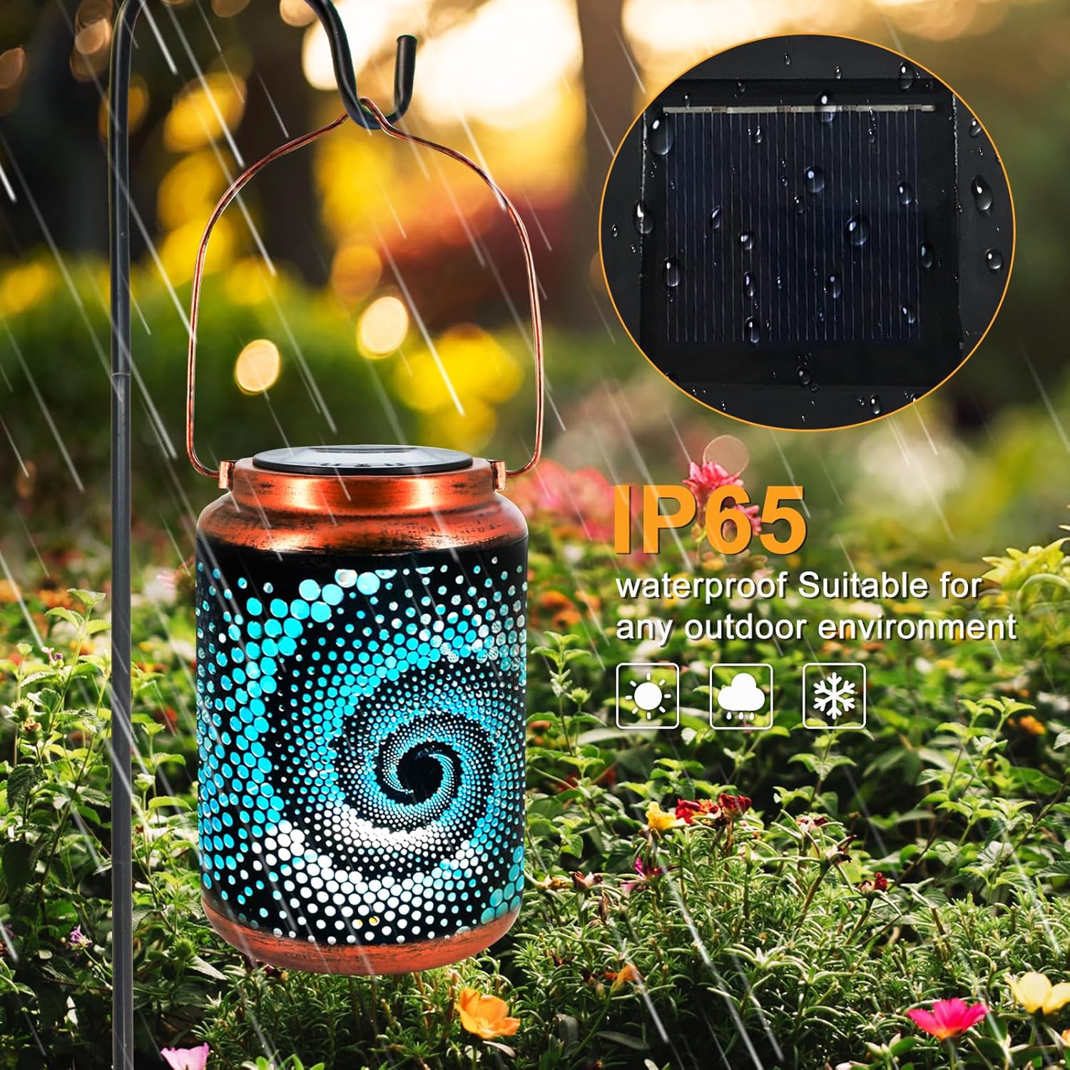 YISITEONE Mosaic Bohemian Outdoor Solar Lanterns, Waterproof Blue Table Lights, Turkish Moroccan Decorations for Garden Patio Yard Lawn Front Porch, Birthday Gardening Gifts for Women Mom Grandma