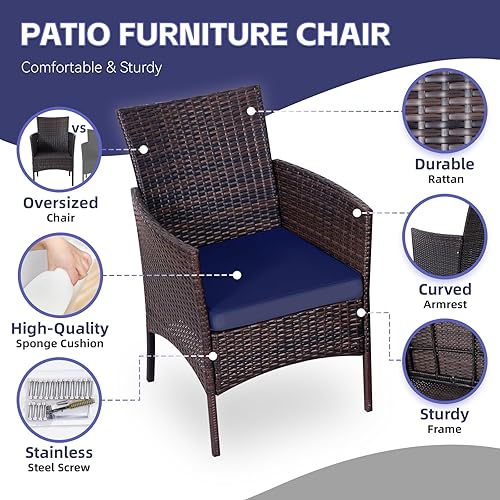 Miniatura 2 de Juego de muebles de porche para patio, 3 piezas, sillas de mimbre de ratán con mesa, juegos de muebles de jardín al aire libre, juegos de