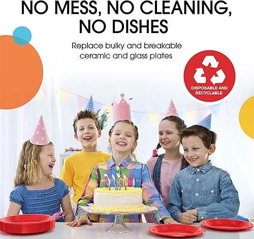 Miniatura 7 de Exquisite - Platos de plástico desechables de 9 pulgadas para todas las ocasiones y fiestas, 50 unidades, rojo