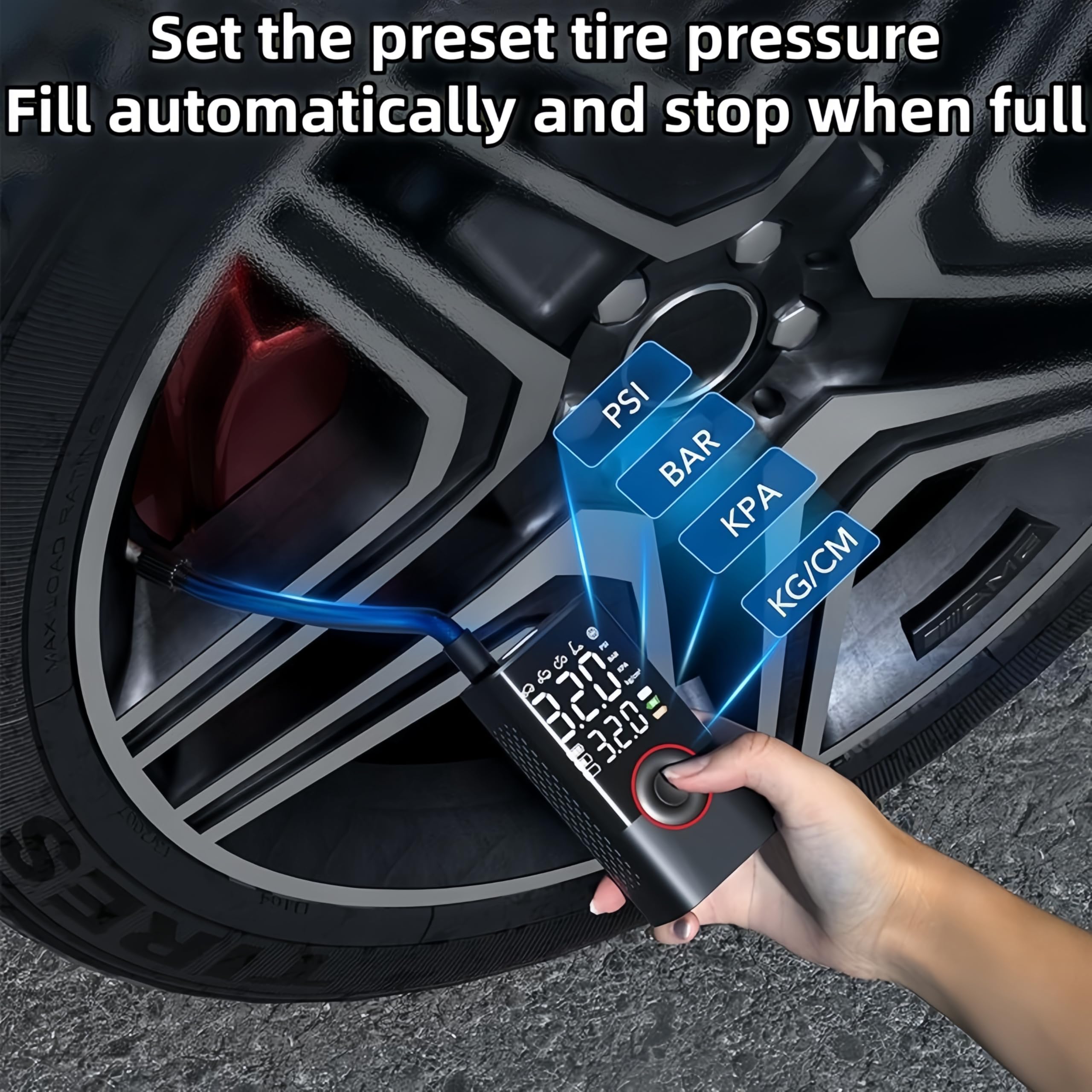 Compressore d'aria portatile, pompa ad aria elettrica, compressore d'aria portatile da 150 psi, pompa ad aria senza fili per pneumatici auto, moto, palline con luce LED (007)