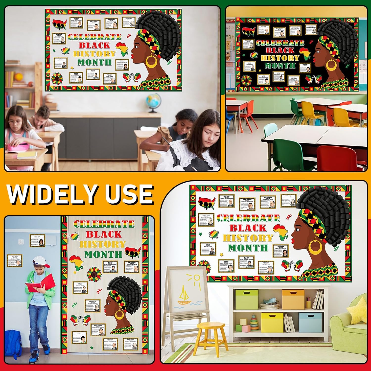 3D Black History Month Bulletin Board Set Famous African American Classroom Decoration Motivational Cutouts Black History Bulletin Board Border for School Classroom Home Party Chalkboard Wall Decor