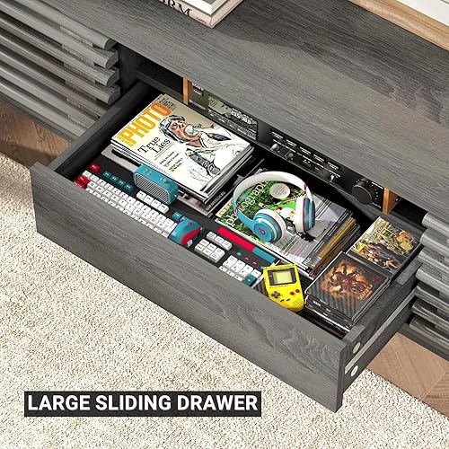 Miniatura 4 de HOMFAMILIA Soporte de TV moderno de mediados de siglo para televisores de 65 pulgadas, centro de entretenimiento de madera con almacenamiento,