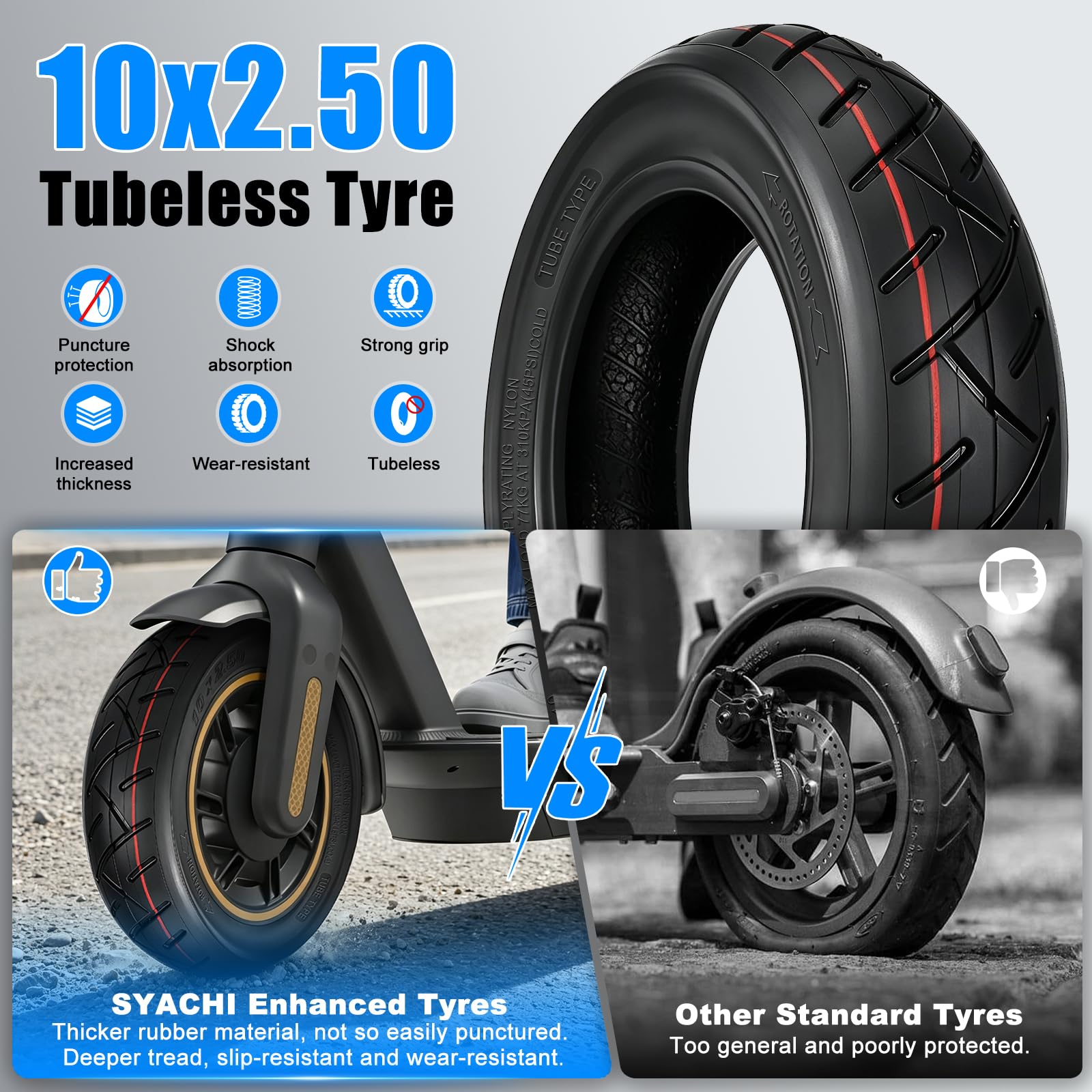 60/70-6.5 Pneumatico tubeless da 10 pollici per Ninebot Max G30/ G30D 2 / G30E 2 / G30P / G30LP,60/70-6,5 ruote di ricambio autoriparanti, accessori per pneumatici Ninebot Scooter(2 PCS)