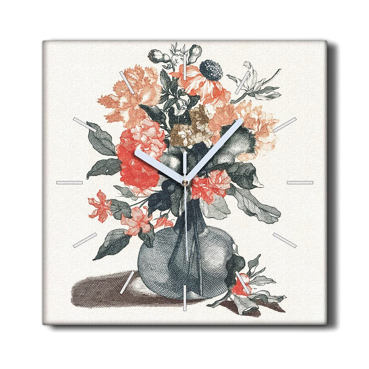Horloge murale toile anti bruit mecanisme silencieux deco salon sans tic-tac fleurs 30x30