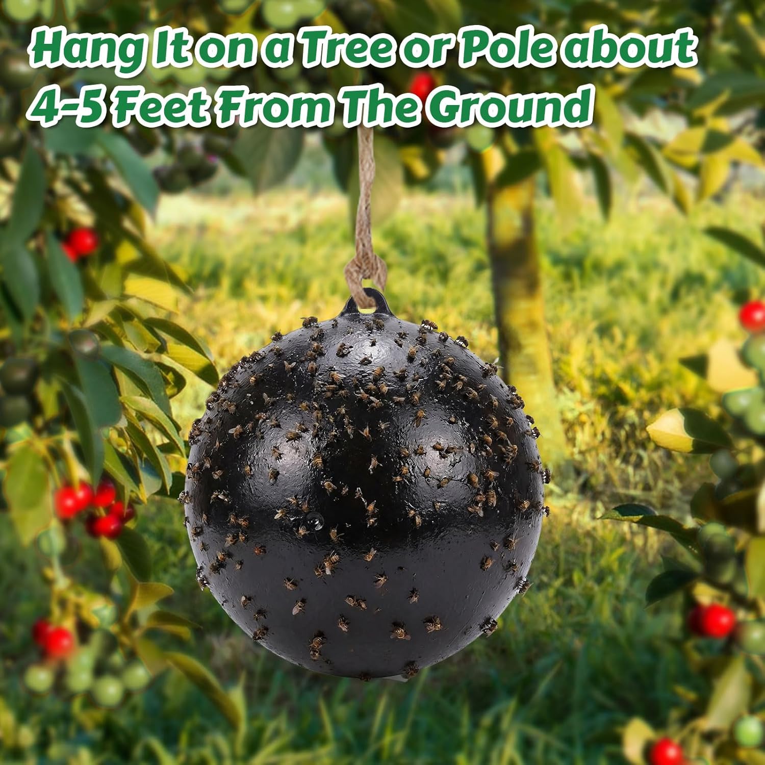 2 Pcs Large Fly Trap Balls Hanging Fruit Fly Traps Outdoor Adhesive Insect Balls with Sticky Coating Glue Air Pump Insect Catch Sticky Bug for Farm Orchard Hornet Deerflies Mosquito(Black)