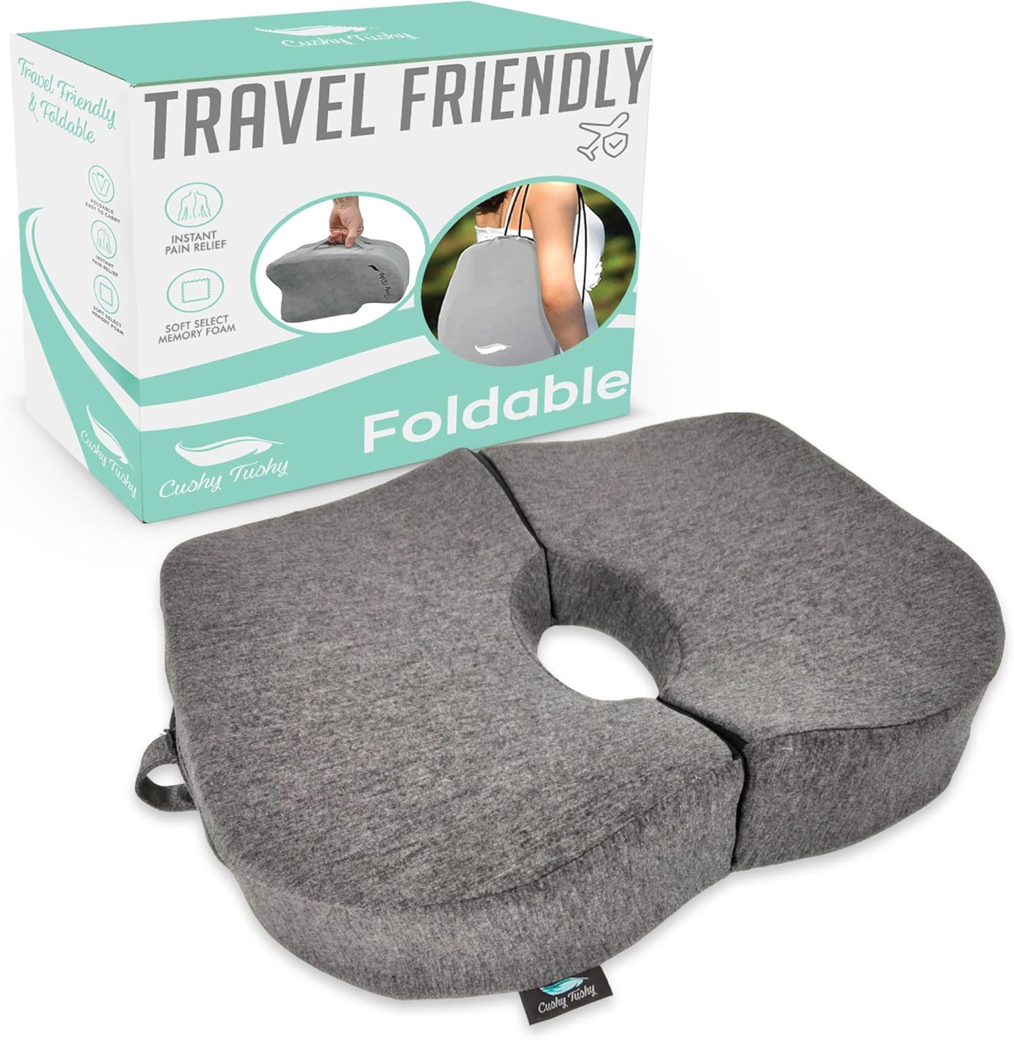 Tailbone Pain Relief Cushion - Premium Foldable Travel Tailbone Seat Cushion - for Relief of Lower Back, Sciatic, Butt and Tailbone Pain - Perfect for Home, Office & Driving Grey Tailbone