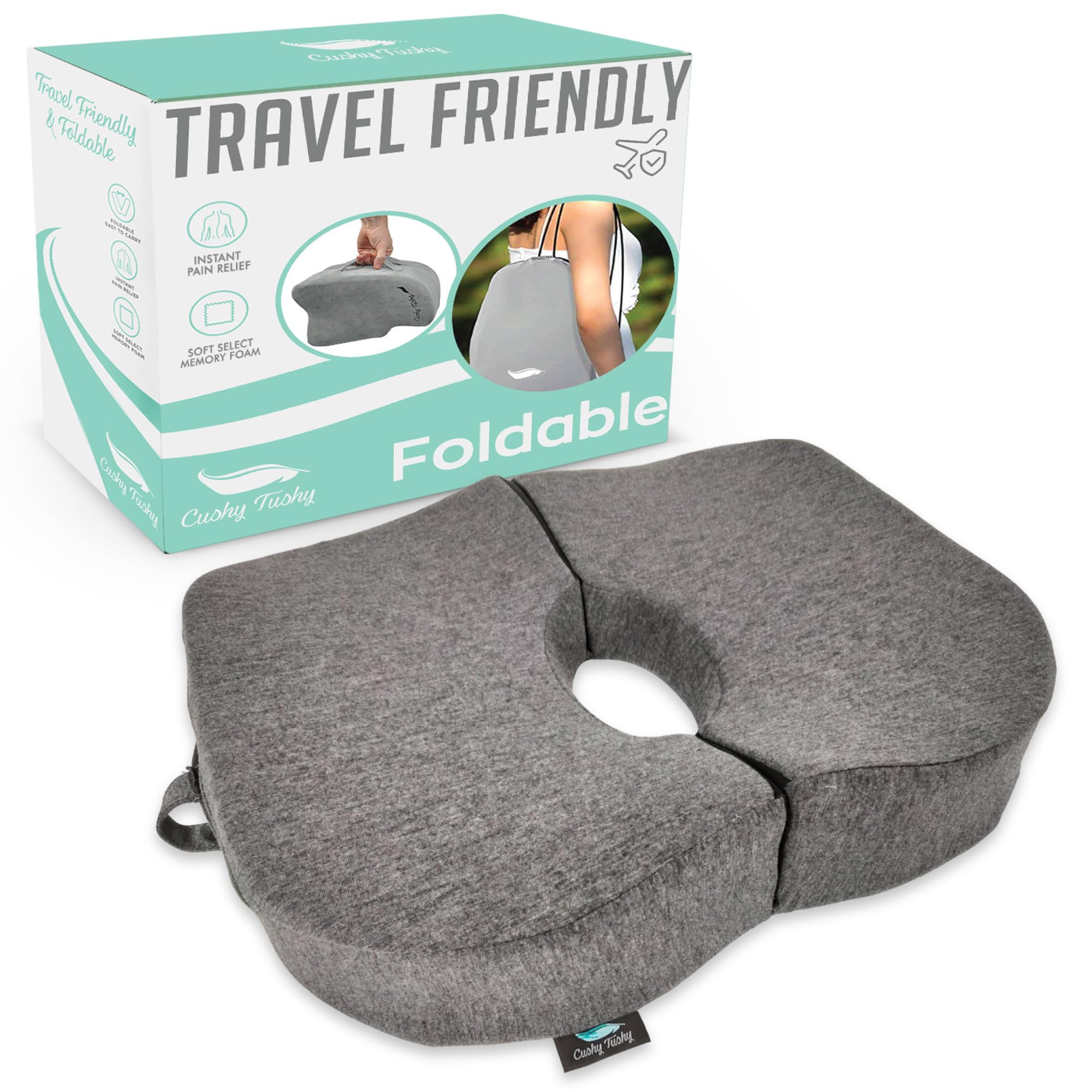 Tailbone Pain Relief Cushion - Premium Foldable Travel Tailbone Seat Cushion - for Relief of Lower Back, Sciatic, Butt and Tailbone Pain - Perfect for Home, Office & Driving