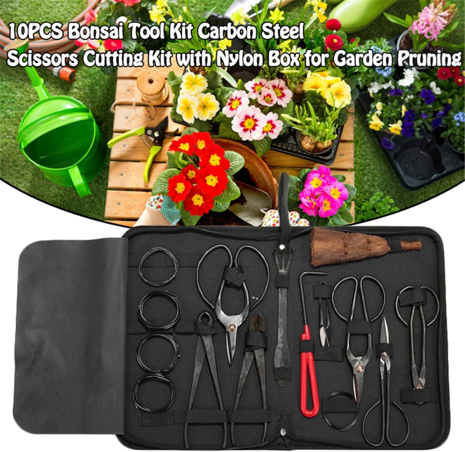 Gardening Tool Kit, Carbon Steel Bonsai Tree Care Set, Including Pruning Scissors Nylon Case, Indoor Outdoor Gardening Gadget Tools for Garden Pruning