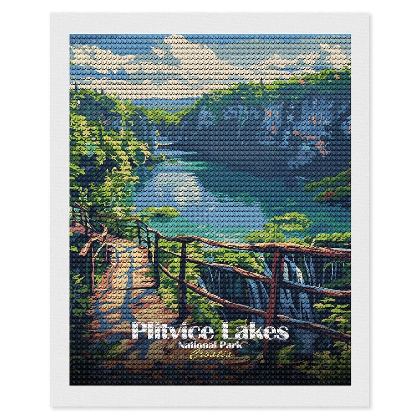 Junmoney Plitvice Lakes National Park Croatia Diamond Painting Canvas Set 16"x20", for Craft Lovers, Decorate Your Room, Festive Craft Gift, Vintage Style Decor