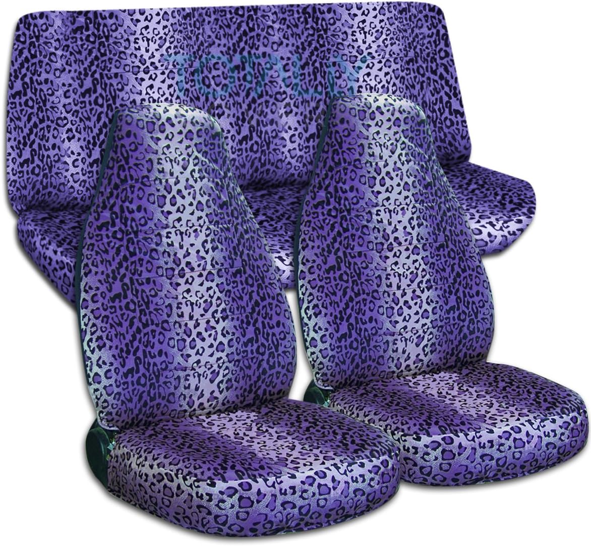 Totally Covers Compatible with 1987-1995 Jeep Wrangler YJ Animal Print Seat Covers: Purple Leopard - Full Set: Front & Rear (29 Prints) 2-Door Complete Back Bench