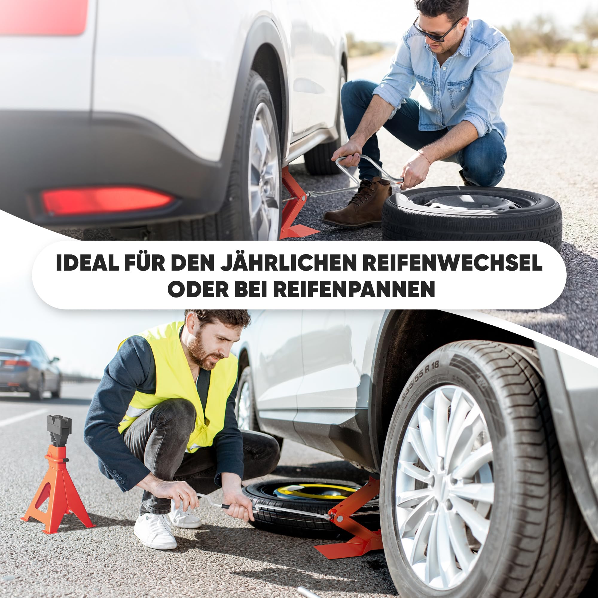 Unterstellbock 3T – Höhenverstellbar, mit Sicherungssperre, robuste Stahlkonstruktion, Gummiauflage für Karosserieschutz – Perfekt für Auto, SUV, Wohnmobil – Tragkraft bis 3 Tonnen