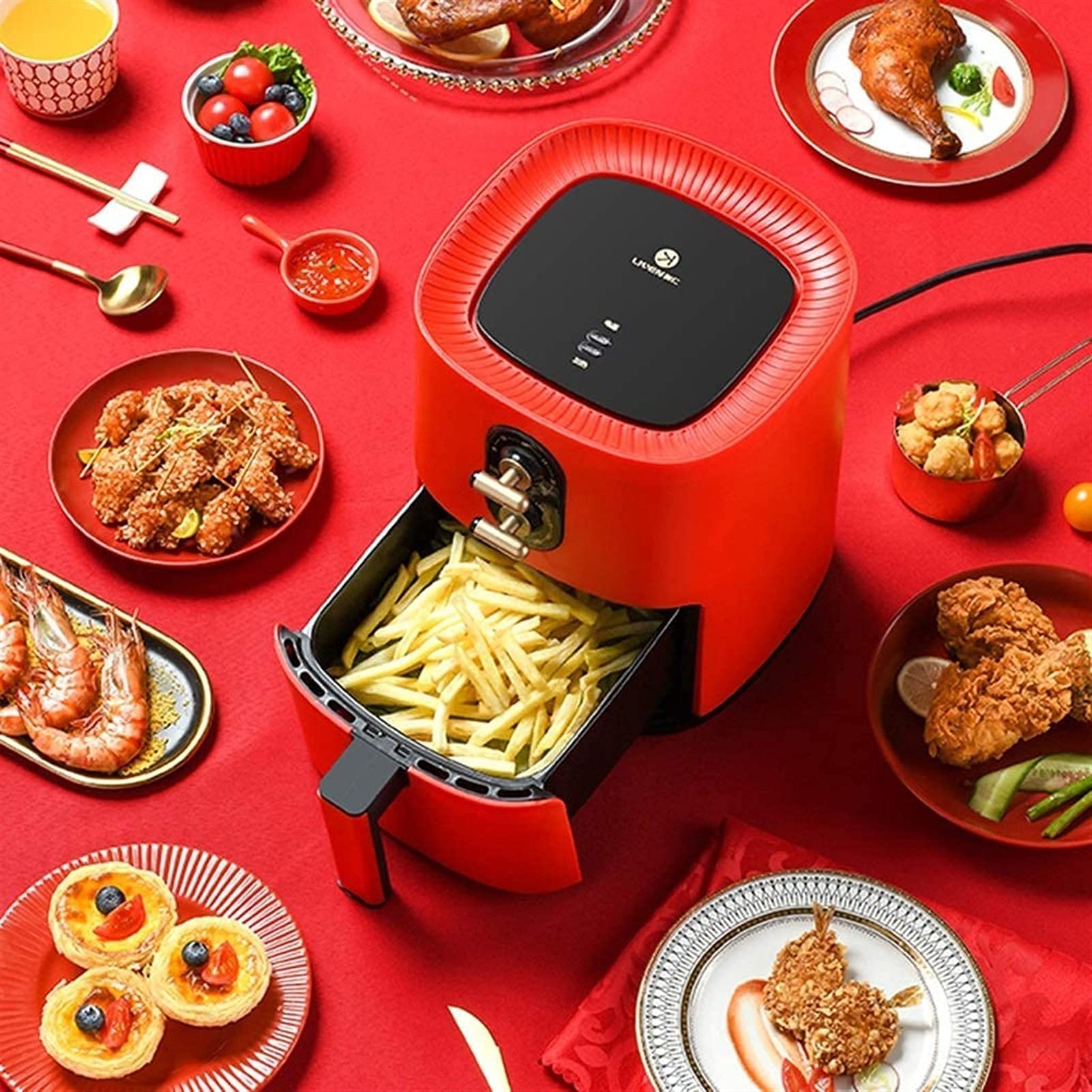 Frytkownica powietrzna do użytku domowego Frytkownice 8 l Powietrze bezolejowe Wydajność 1350 W Automatyczne pokrętło regulacji powietrza o dużej pojemności przy niskim poziomie oleju, patelnia z