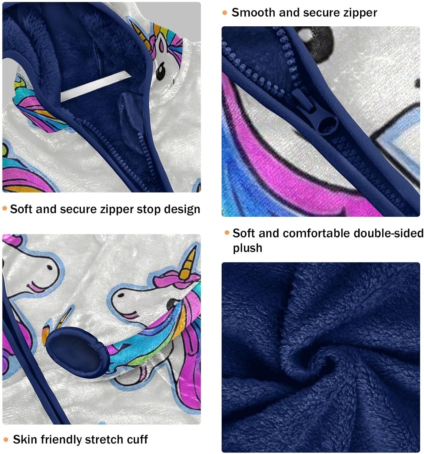 Cartoon Cute White Rainbow unicorns Kid Fleece Jacket Children Coat Navy Blue Warm Baby Boys Clothes