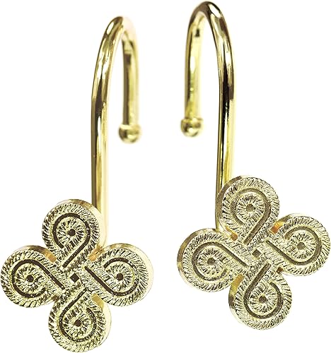 Anillos dorados para cortina de ducha ganchos de ducha de metal a prueba de óxido para baño, diseño de trébol de flores, ganchos decorativos para