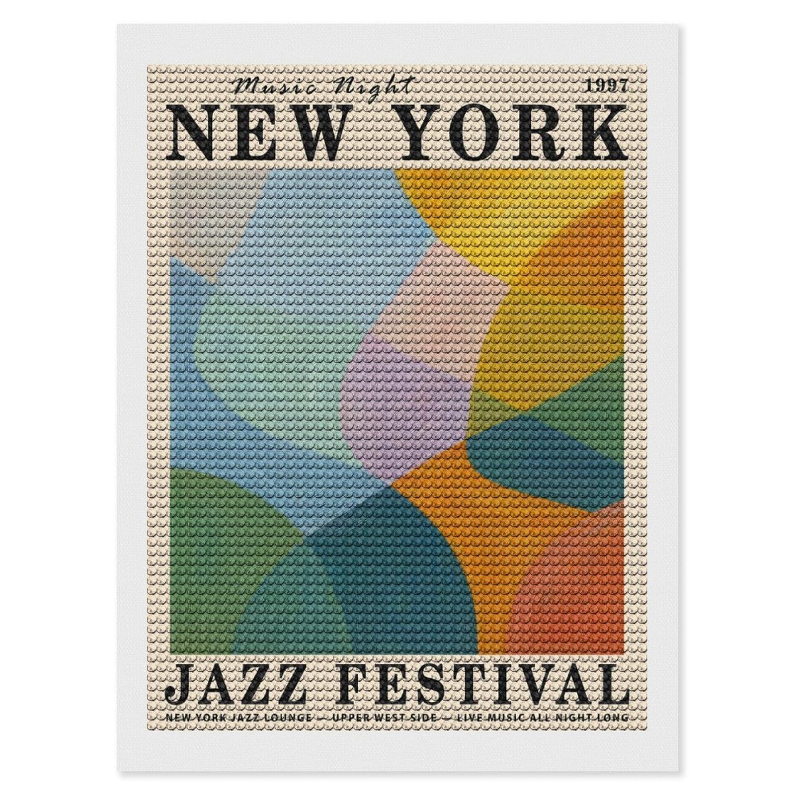 Junmoney New York Jazz Festival Diamond Art Kit 12"x16", Holiday Gift Idea, for Women, Easy Handmade Project, Vintage Style Decor, Printed Canvas
