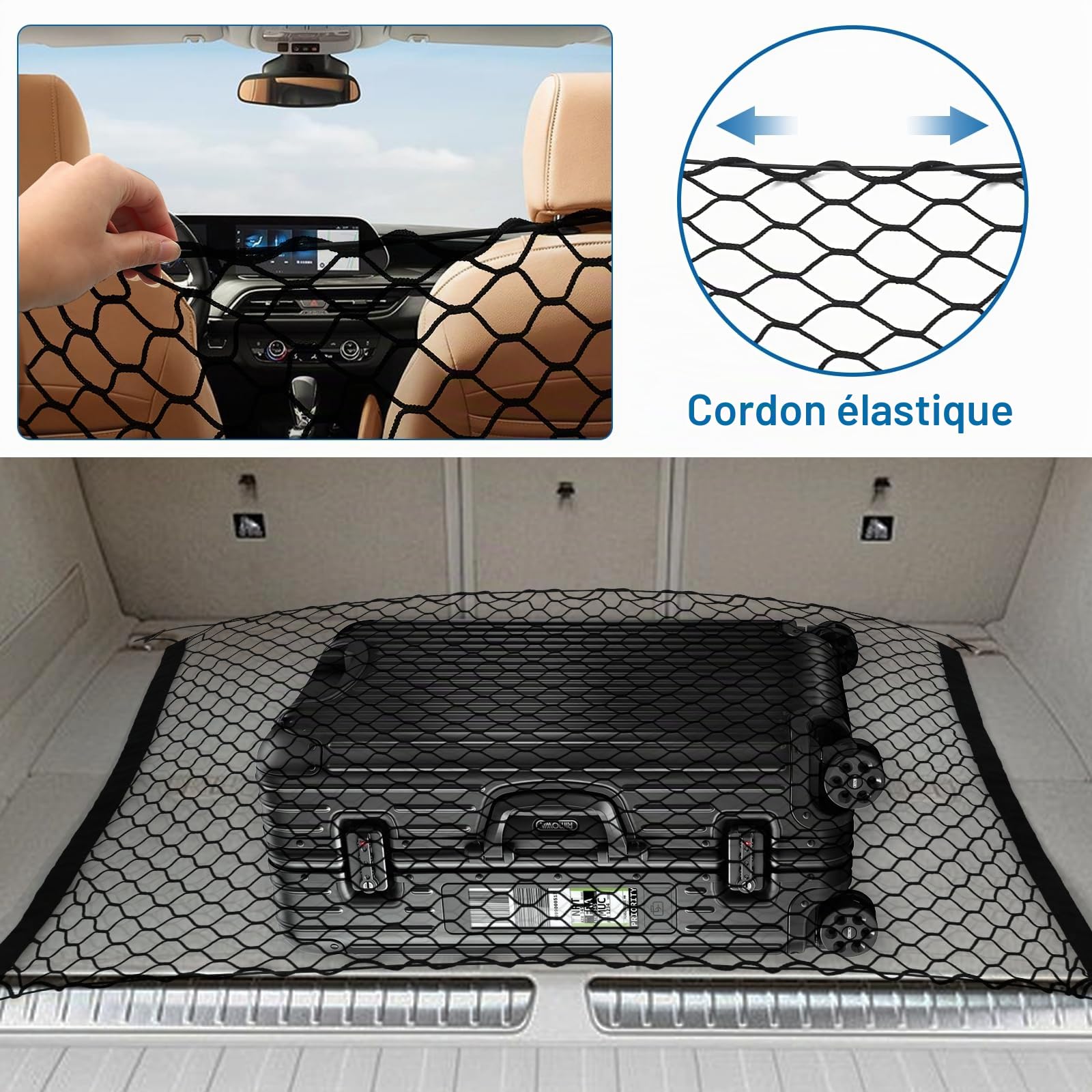 120X70CM Filet Voiture pour Chien Grille Chien Voiture Filet Coffre Voiture Chien Filet de Séparation pour Chien Séparateur de Siège Arrière pour Camions SUV et berlines