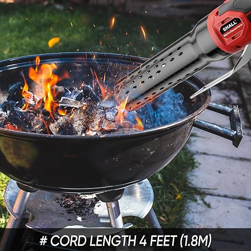 Miniatura 6 de SHALL Encendedor eléctrico de carbón con soplador de aire, se eleva 60 segundos a 1100  sin químicos calentado para ahumador de barbacoa, arranque