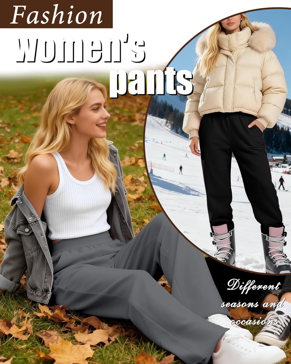 3 Pack Women's Fleece Lined Sweatpants, Wide Leg Baggy Pants Lounge Yoga Pants Loose Winter Joggers with Pockets - Image 5