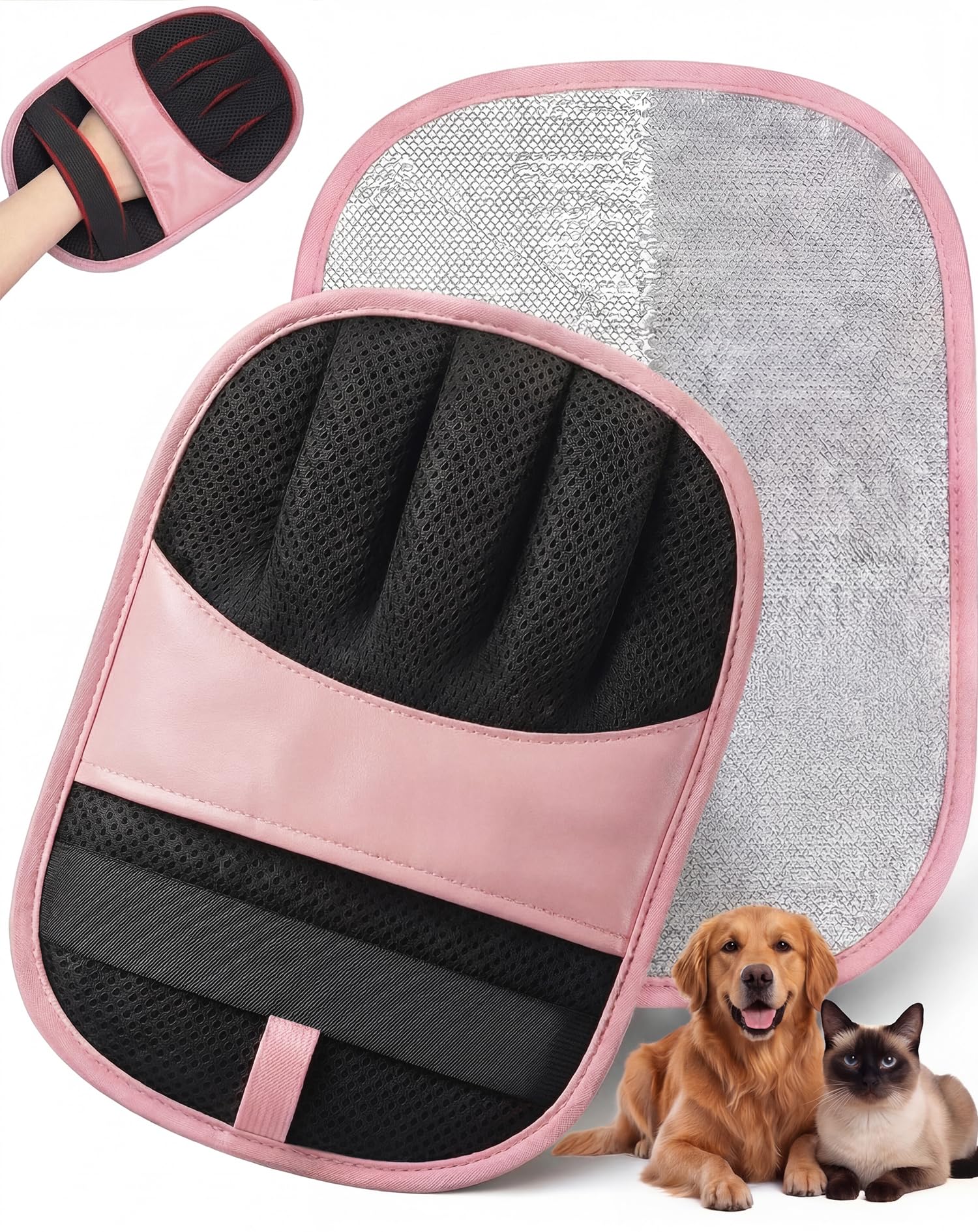 JTENGYAO Pet Hair Removal Glove, Magic Brush Electrostatic Grooming Glove for Dog and Cat, Reusable Fur Remover Pure Path Yomi Pet Grooming Needs for Furniture, Clothes, Carpet and Car Seat (Pink)