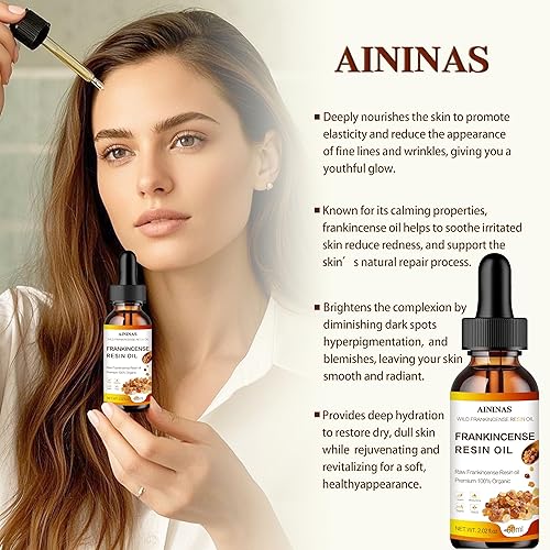 Miniatura 6 de AININAS Aceite facial de resina de incienso orgánico  Reduce líneas finas y arrugas, calma y repara la piel, hidratación profunda para rostro y