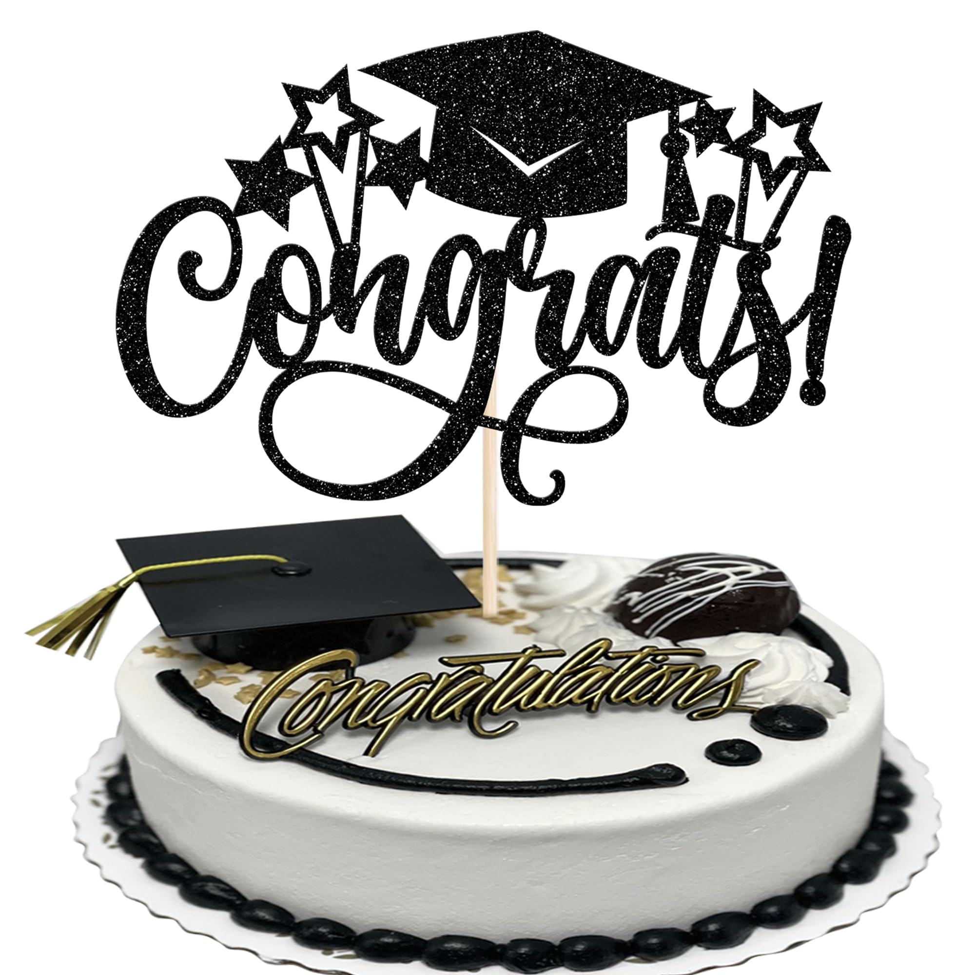 1 Pack Congrats 2025 Graduation Cake Topper Glitter Grad Cap Diploma 2025 Senior Cake Pick for School Graduation Theme Party Cupcake Decoration