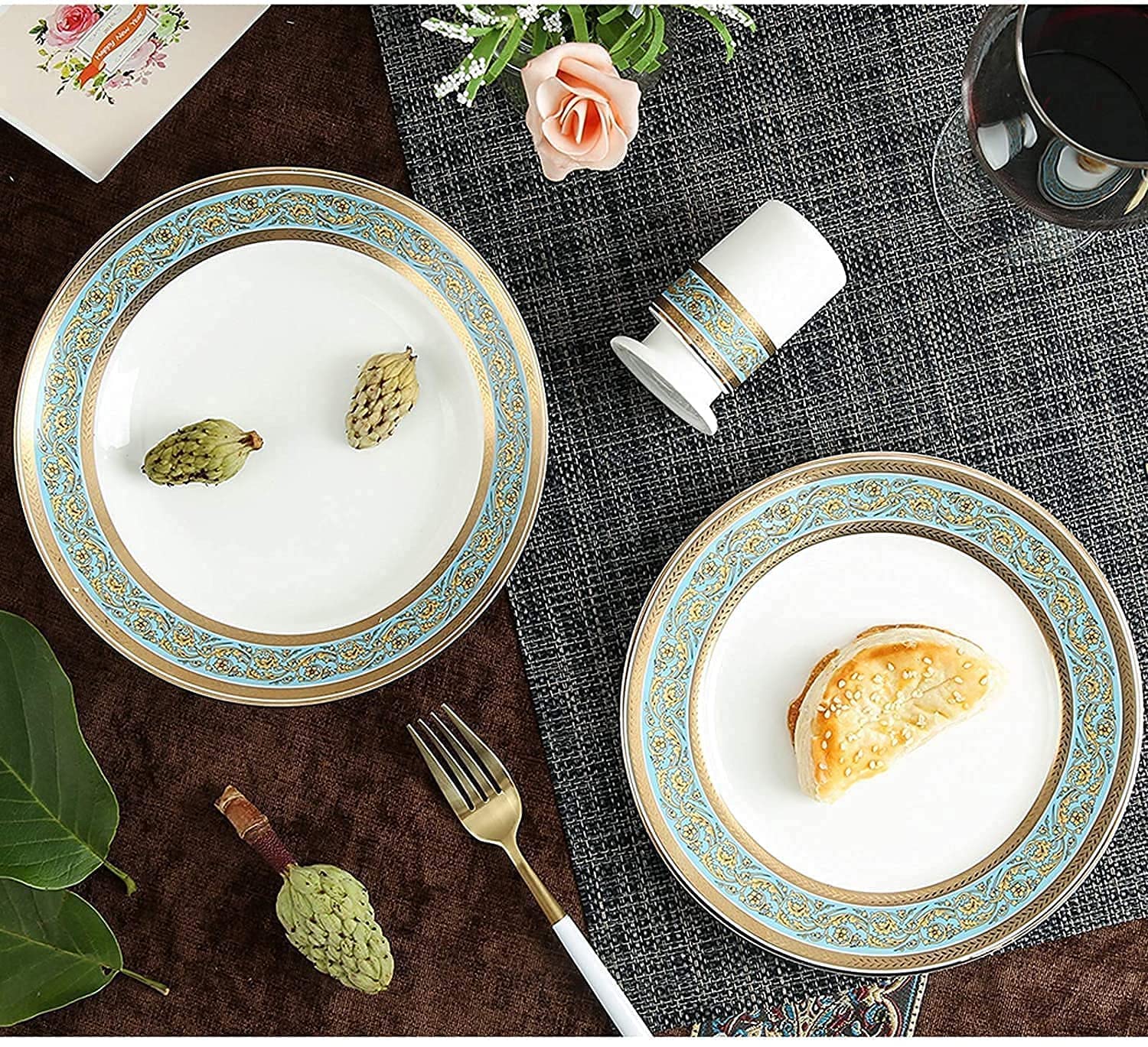 Zestawy Obiadowe Zestaw Naczyń Ceramicznych Zestaw Obiadowy, 22 Elementy Zestawy Obiadowe Z Porcelany | Garnek Do Zupy/Miski Na Płatki Zbożowe/Talerze Do Steków Z Porcelany Kostnej Na Prezenty Ślubne