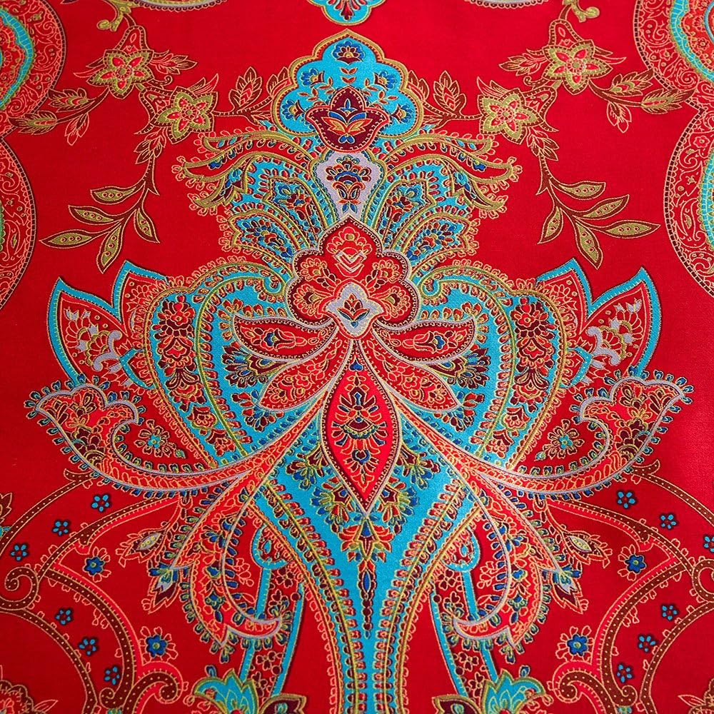 mixinni Red Paisley Comforter Sets Queen Size Bed Shabby Chic Print Comforter All Season 3 Pieces 1 Fluffy Soft Comforter with 2 Pillow Shams-Queen Size - Image 4