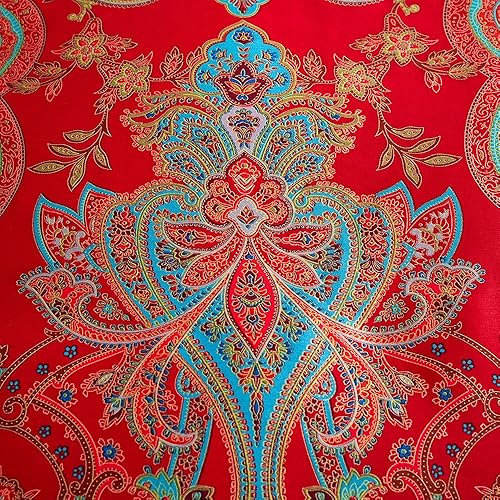 Miniatura 4 de mixinni - Juego de edredón de estampado de cachemira roja tamaño matrimonial, estilo shabby chic, para todas las estaciones, 3 piezas, 1 edredón