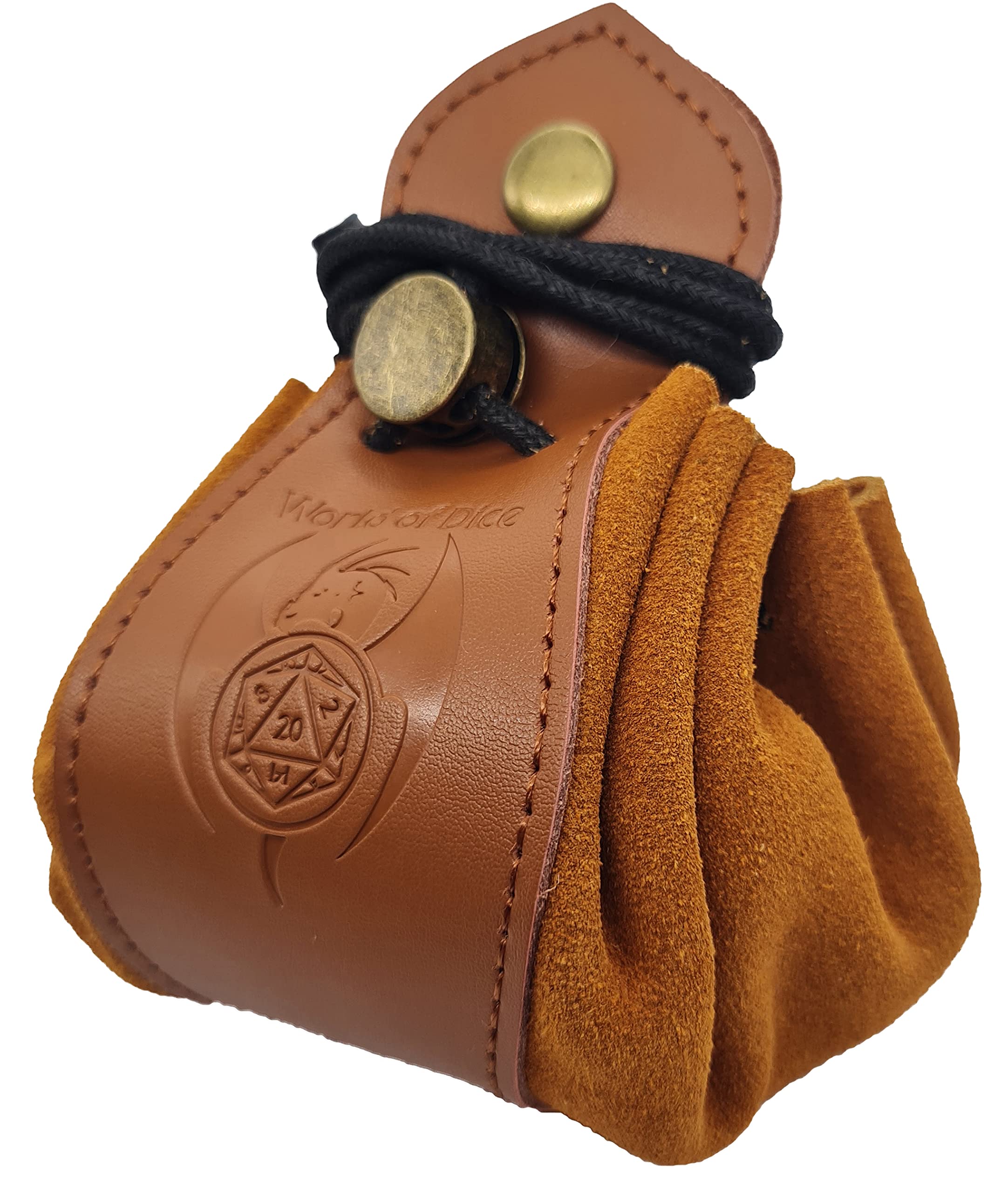 World of Dice - 2in1 Würfelbeutel und Würfelunterlage - Kunstleder, braun, Würfeltasche für DND Würfel