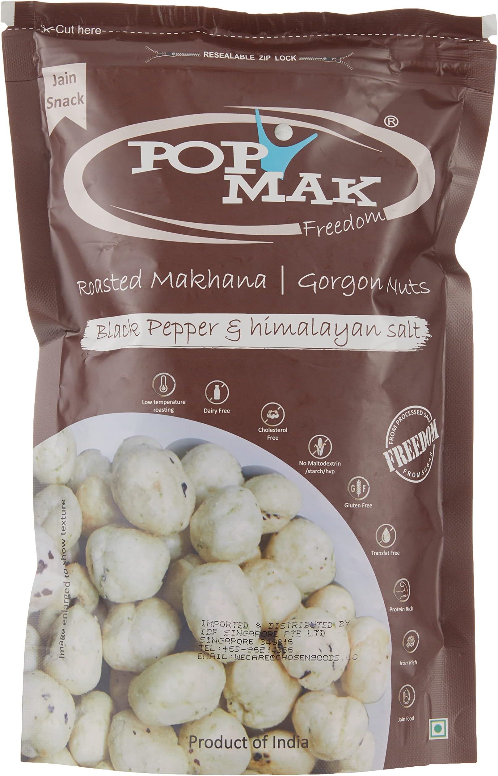 Popmak Roasted & Flavoured Makhana (Black Pepper & Himalayan Salt) | Flavoured Roasted Makhana | Fox Nuts for Healthy Snacking | All Natural ingredients | Resealable Packaging | Sugar Free | Flavored Makhana - Perfect for guilt-free snacking! Fasting Snacks (80 g)