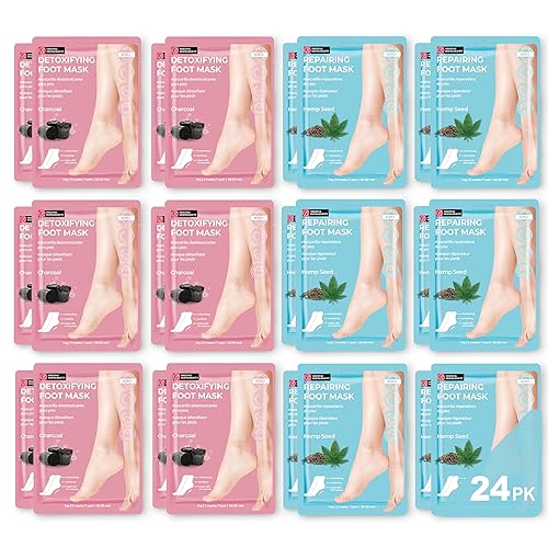 Original Derma Beauty - Máscara de pies 24 pares de semillas de cáñamo + carbón hidratante para pies, exfoliante corporal, removedor de callos y
