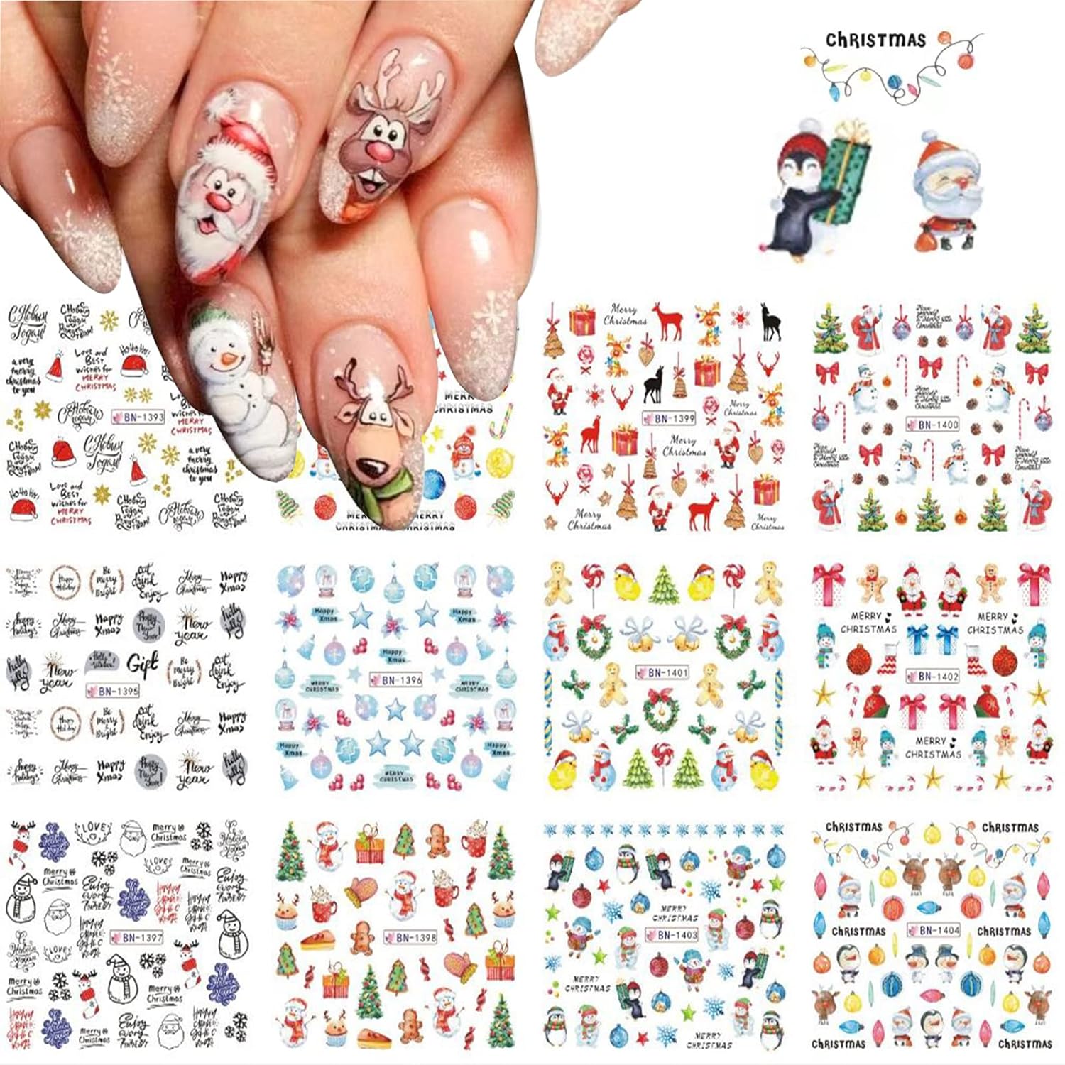 Amazon.com: 12 Sheets Christmas Nail Art Stickers Winter Water Nail ...