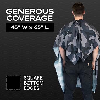 BD Barber Cape - Snap Closure, Water-Resistant, Lightweight Polyester, 45x65, Professional Coverage for Cutting and Styling