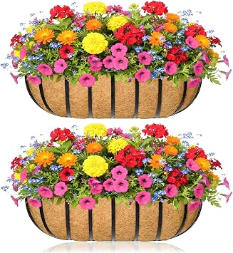 Window Box Railing Planter with Coco Liner 2 Pack 36 Inch Metal Hanging Flower Planter Deck Railing Planters Boxes for Balcony Outdoor Plants Fence Porch Patio