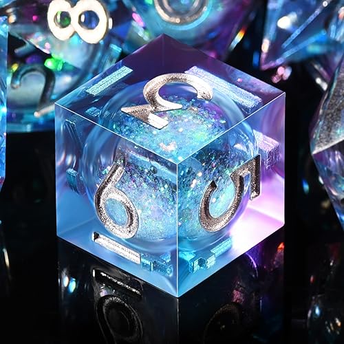 Miniatura 85 de AUSTOR Juego de dados DND de resina de núcleo líquido, de borde afilado, 7 troqueles, juego de dados DND de arena movediza hechos a mano