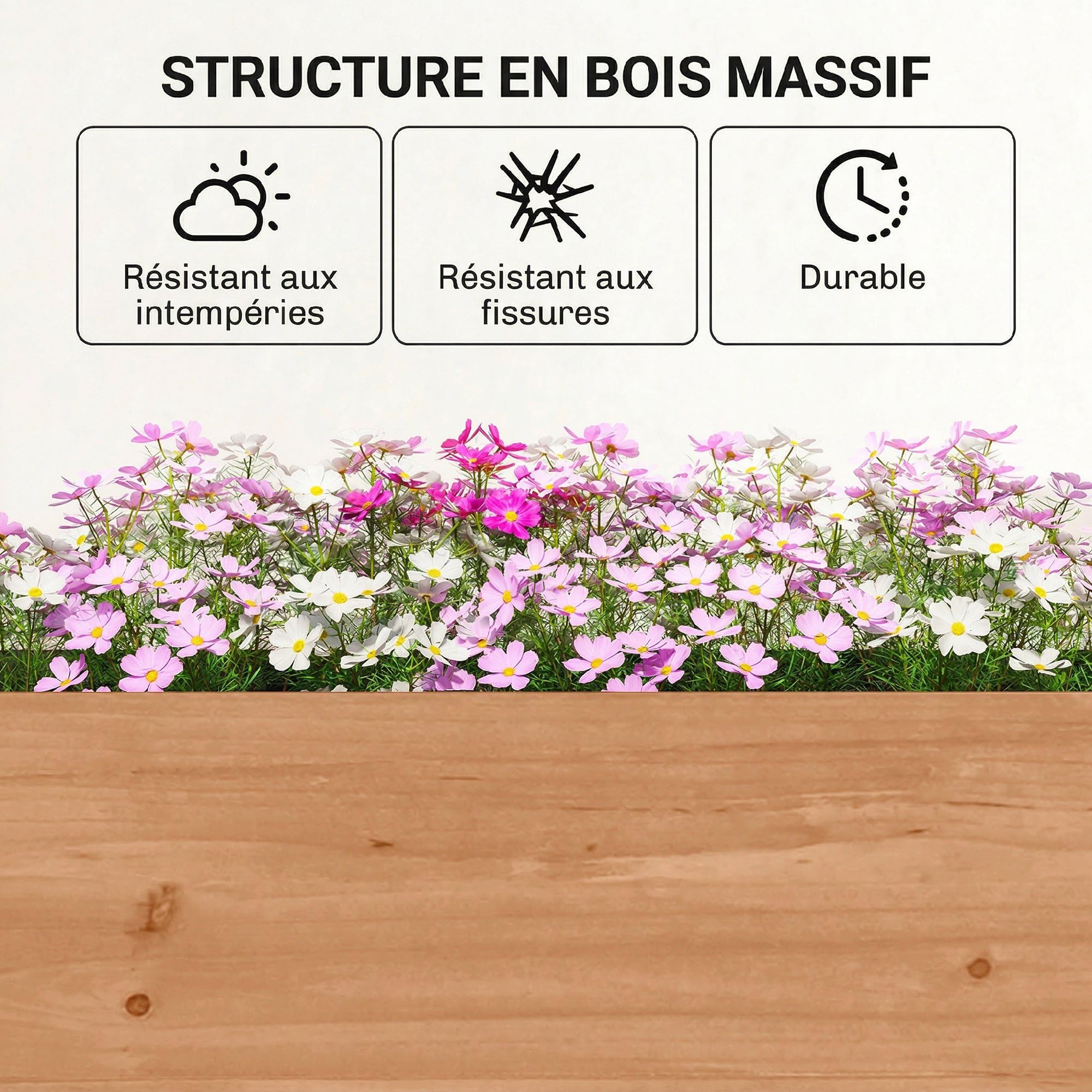 Outsunny Jardinière Surélevée en Bois à 4 Niveaux, Carré Potager de Jardin avec Doublure en Tissu et Trous de Drainage pour Légumes, Herbes, Fleurs, 85x45x140cm, Marron