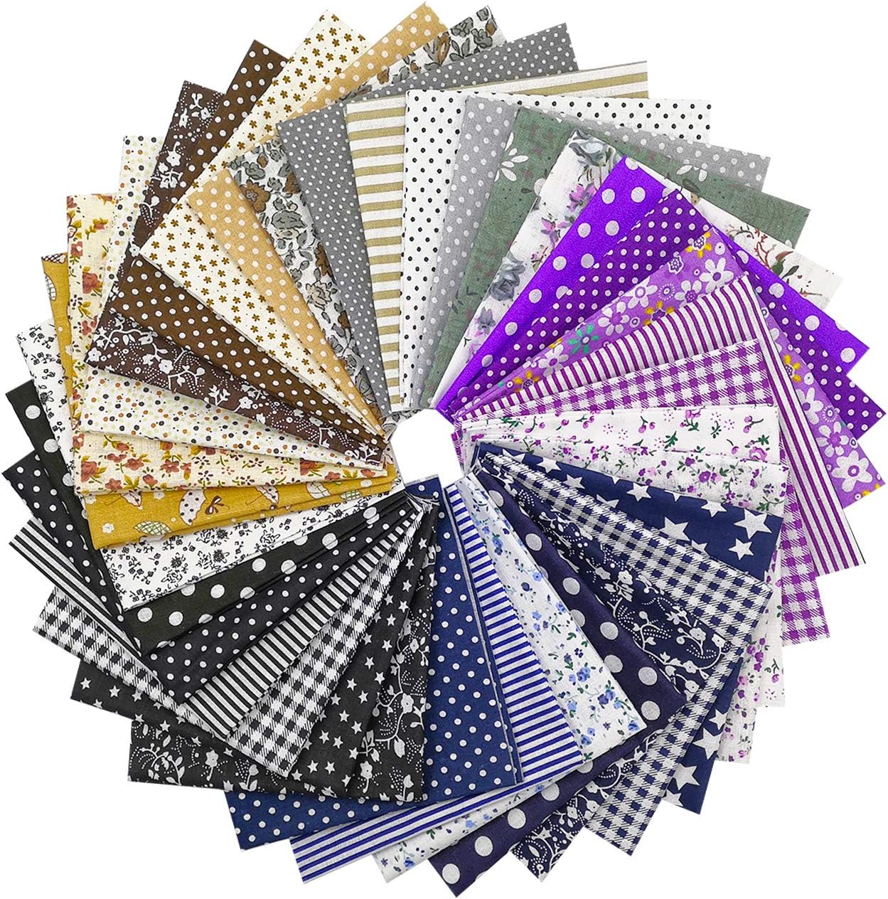 Chris.W 35Pcs Quilting Fabric Squares Sheets, 10"x10" Cotton Craft Fabric Bundle Patchwork Pre-Cut Quilt Squares for DIY Sewing Scrapbooking Quilting Dot Pattern(Dark Color Set)