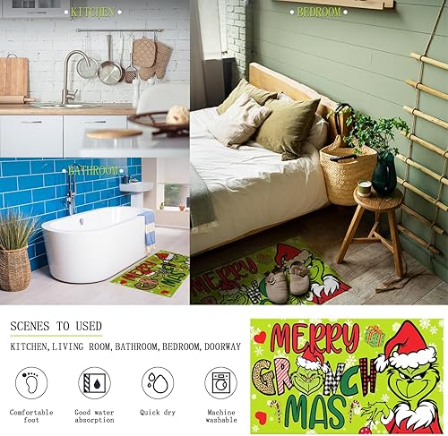 Miniatura 2 de Juego de 4 piezas de cortina de ducha de Navidad, juego de cortinas de ducha de Navidad Ho, alfombras antideslizantes, cubierta de tapa de inodoro y