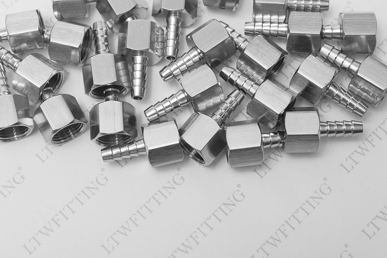LTWFITTING Bar Production Stainless Steel 316 Barb Fitting Coupler 1/4" Hose ID x 3/8" Female NPT Air Fuel Water (Pack of 500)