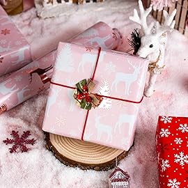 MAYPLUSS Christmas Wrapping Paper Roll, 17 Inch X 16.5 Feet Gift Wrapping Paper Featuring Tree Reindeer Reversible Snowflake Merry Christmas Thick Wrap Paper for Holiday Party New Year Kids