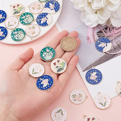 Miniatura 3 de SUNNYCLUE 1 caja de 24 dijes de cuento de hadas de 6 estilos esmaltados con alas angulares a granel, flores de aleación, abejas, hongos, rosas,