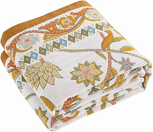 Miniatura 28 de Manta reversible de 100% algodón, ultrasuave, rústica, bohemia, con diseño floral, pájaros y mariposas, decoración con estilo de granja, para todas