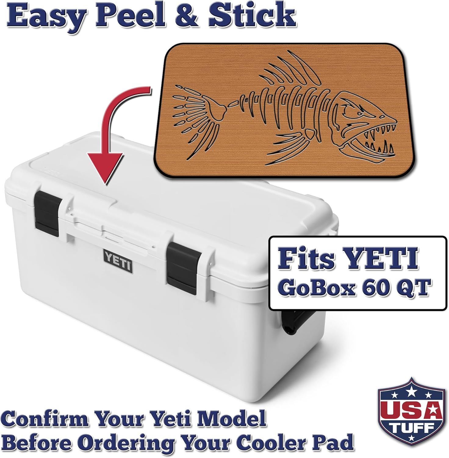 USATuff SeaDek EVA Mat Cooler Pad fits YETI | Peel & Stick Application | Non Slip Comfort Accessories - Bonefish Design (Mocha-Black)