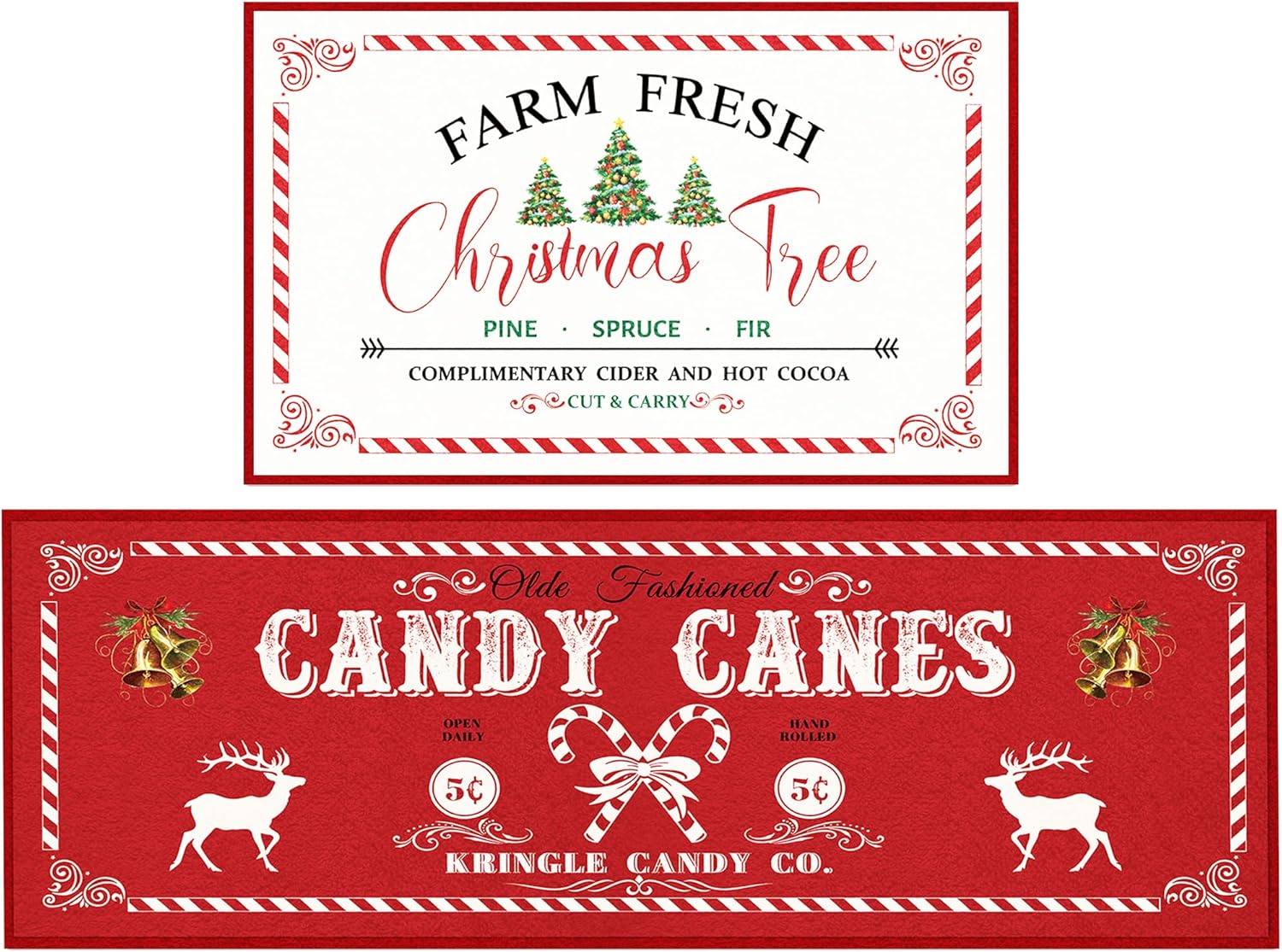Christmas Kitchen Rugs, Thick Red Xmas Tree Kitchen Mats for Home Indoor, Non-Slip Washable Carpet Kitchen Rugs Featuring Candy Canes Festive Farmhouse Holiday Christmas Bathroom Decor - 17x28,17x47