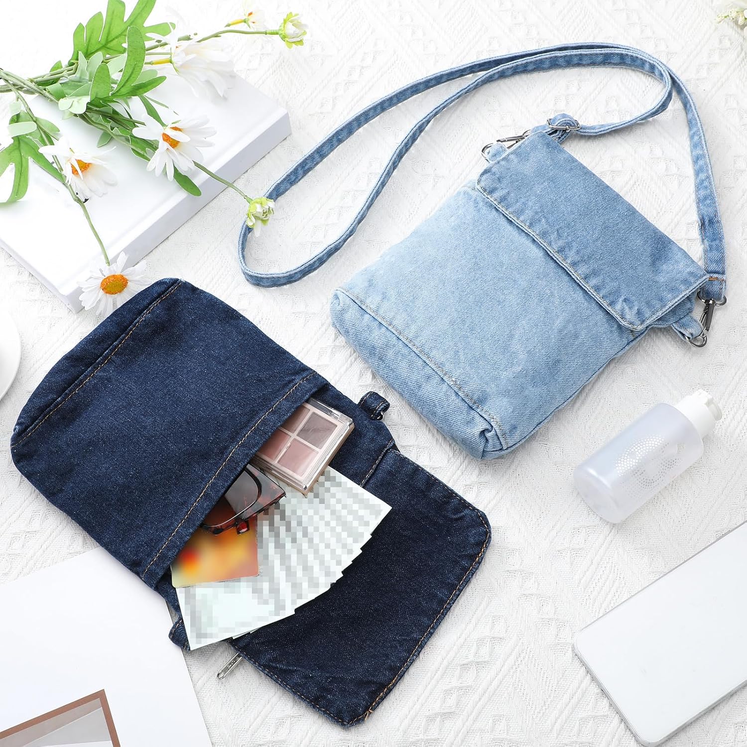2 Pcs Small Denim Purses Crossbody Bags Jean Shoulder Handbag Adjustable Retro Denim Cell Phone Bags for Women - Image 7