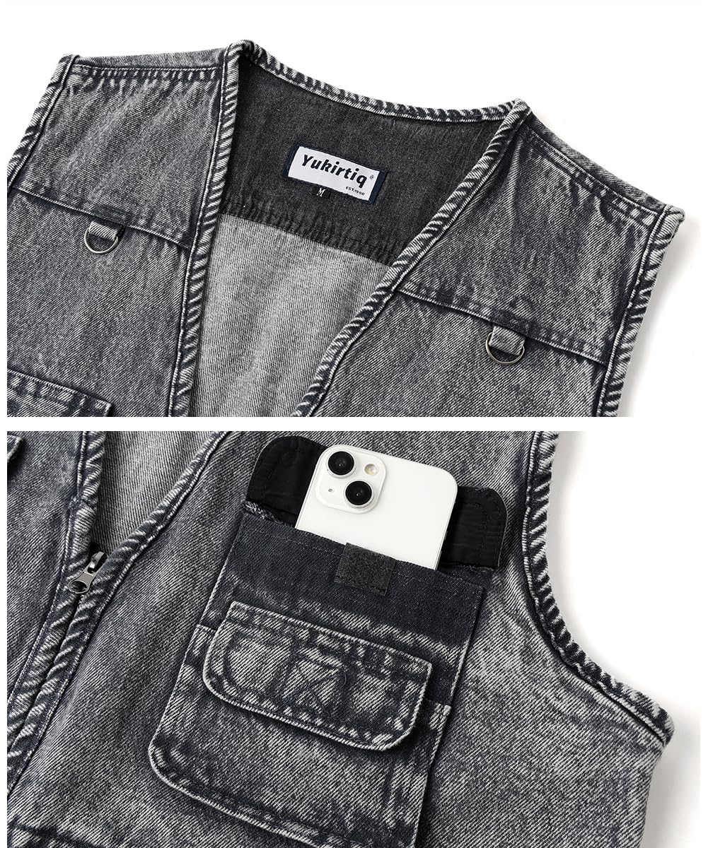 Gilet di Jeans da Uomo Multitasche Giacca Jeans Senza Maniche Retro Vintage Gilet Denim Smanicato Jeans