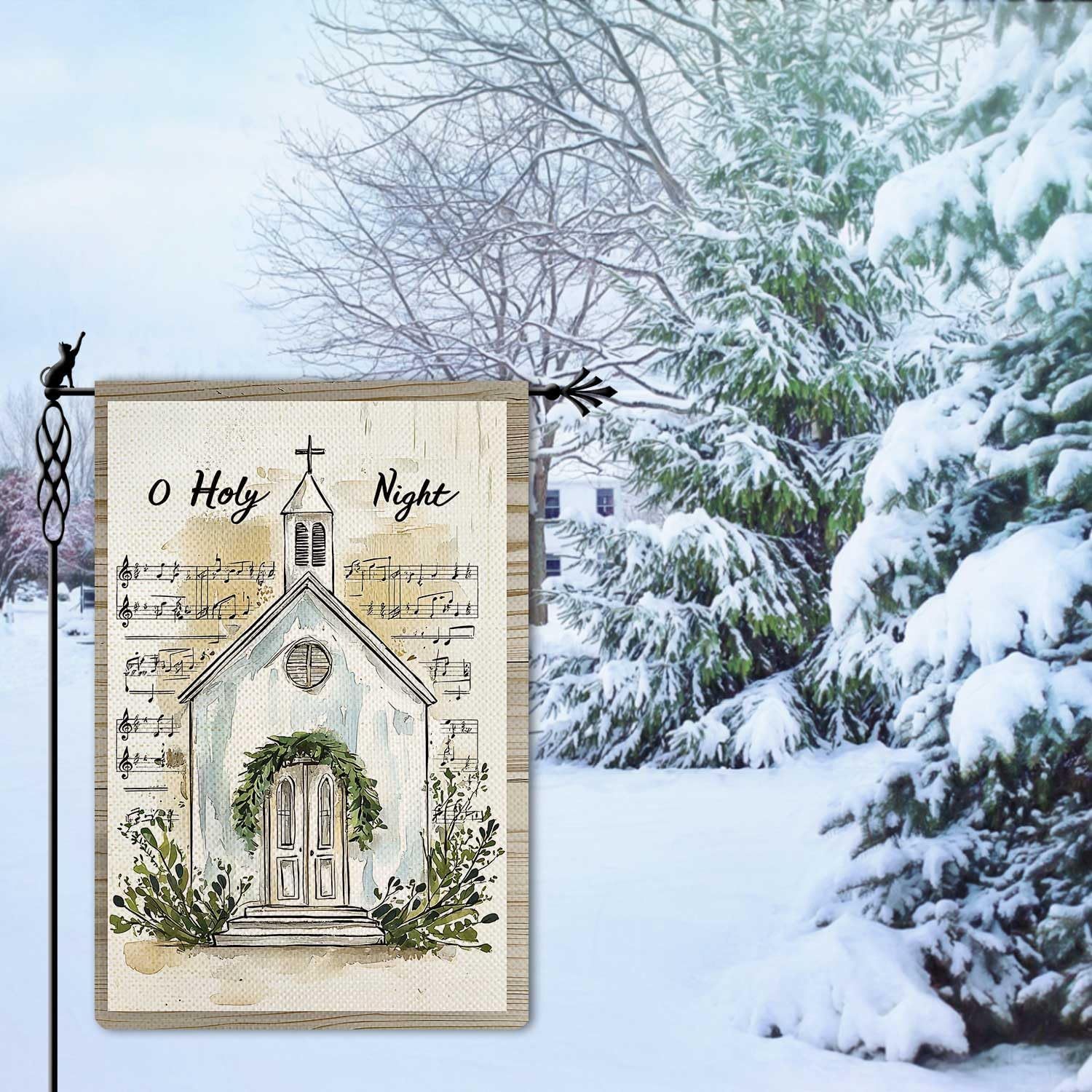 O Holy Night Garden Flag Nativity Night Church Carols Garden Flag Nativity of Christ Christmas Vertical Double Sided Rustic Farmland Burlap Yard Lawn Outdoor Decor 12.5x18" - Image 2