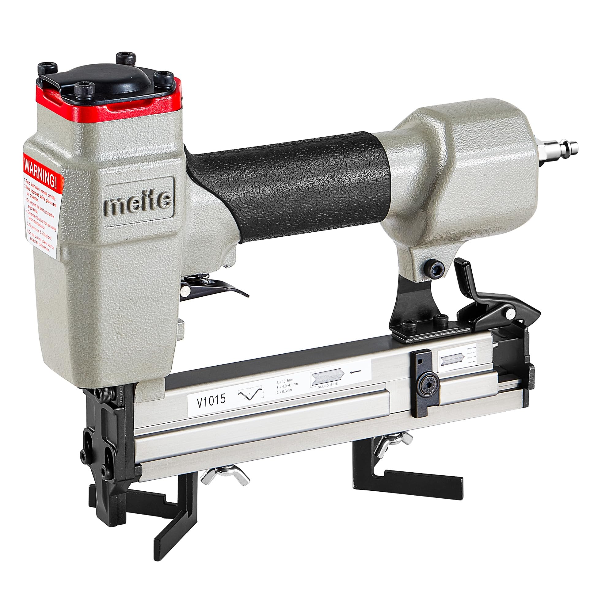 meite V1015B V Nagler für Bilderrahmen, pneumatischer Rahmenverbinder für 7 mm bis 15 mm V-Nägel, 30 Gauge, Holzrahmen-Nagelpistole für Bilderrahmen
