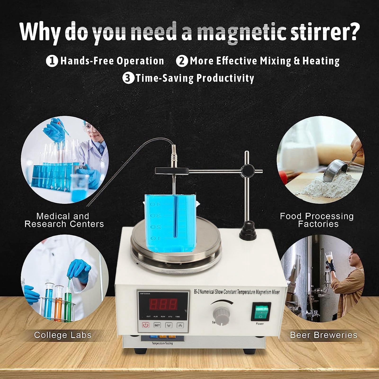 FLEXMAN 25 W 100 ℃ Mieszadło magnetyczne Płyta grzejna z mieszadłem, 0~2400 obr./min Wyświetlacz cyfrowy Ogrzewanie w stałej temperaturze Mieszadło magnetyczne z płytą grzejną
