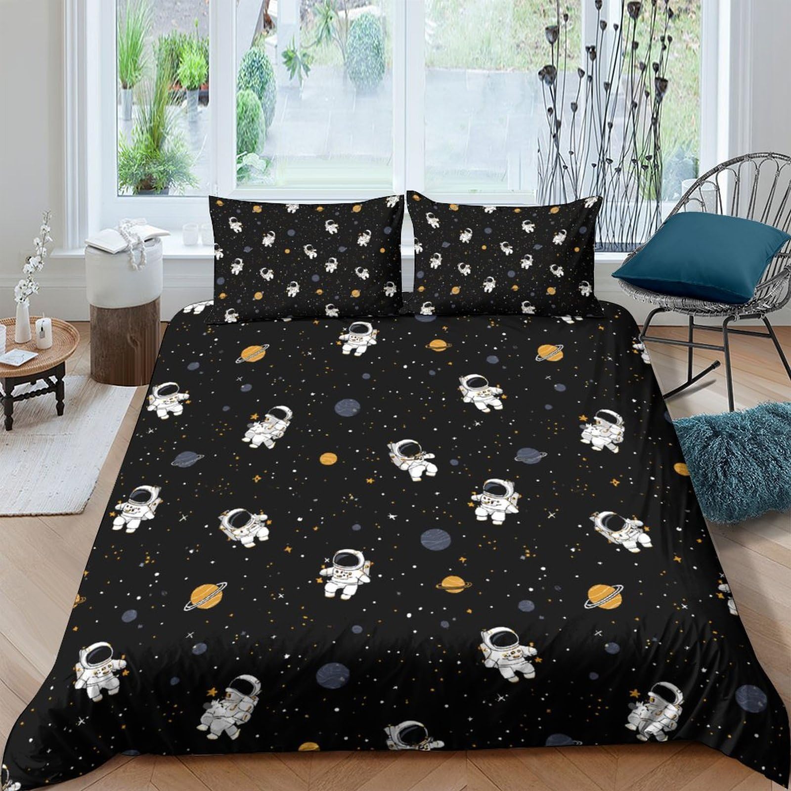 Ctjqhvkz Style-7 3D Printed Astronaut Star Space Fitted Sheet Microfiber Black Bed Cover For Bedroom Guest Room Dorm Decor Single（135X200cm）